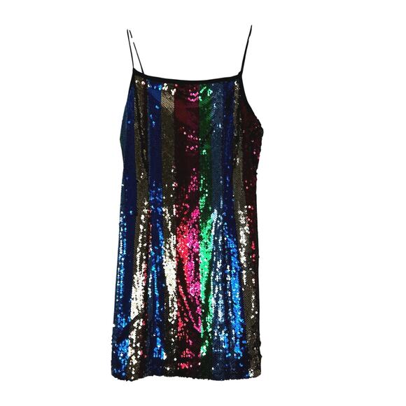 Forever 21 Mini Dress Womens L Multicolor Rainbow Sequin Disco Rave Y2K Birthday - Picture 2 of 6